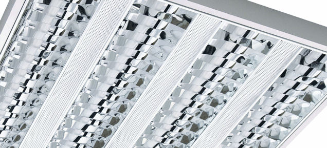 Светильники потолочные офисные накладные люминесцентные Polaris T5 с двойным параболическим растром и перфорированными вставками
