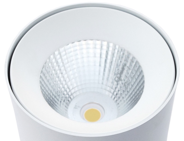 Накладные потолочные светильники направленного света ANTLIA LED имеют алюминиевый корпус белого цвета и зеркальный алюминиевый отражатель.