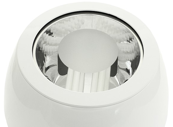 Накладные белые круглые светильники серии ORIONIS с цилиндрическим зеркальным отражателем под компактную люминесцентную лампу.